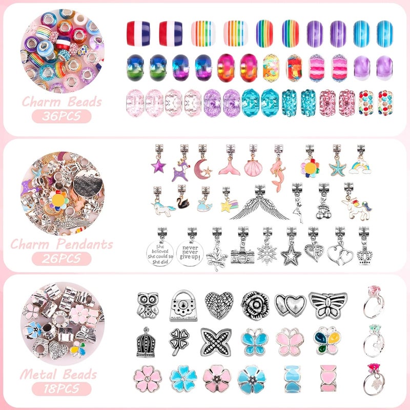 UFU Charm Bracelet Making Kit, 95Pcs Jewelry Making Kit Craft Gift for Girls 5 6 7 8-12, A Sweet Birthday Gift to Inspire Imagination & Creativity, with Portable Jewelry Box - Image 4